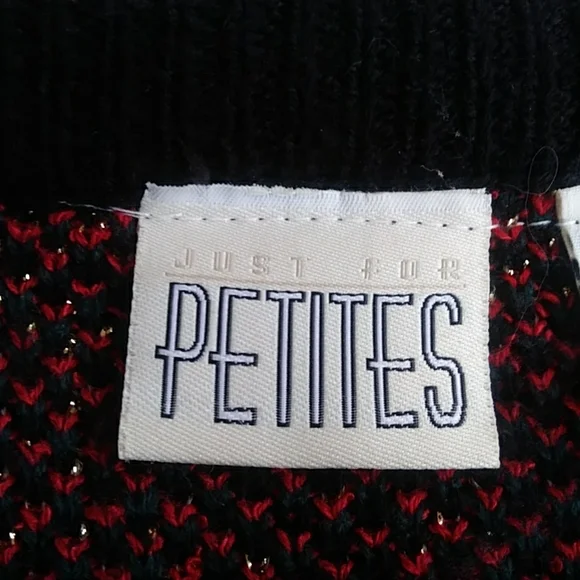 Just for Petites Plaid Chain Link Cardigan Sweater PM Black Red - Picture 3 of 16